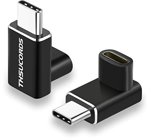 Thsucords Lot de 2 Adaptateurs coudés USB C 90 Degrés PD 100W vidéo 4K 20Gbit/s USB Type C 3.2 Gen2 Mâle vers Femelle pour Steam Deck, Switch, MacBook