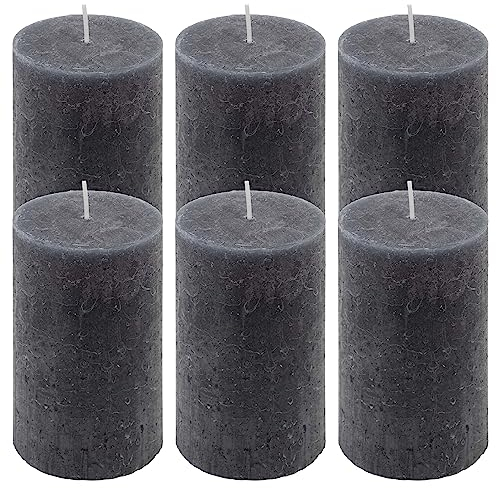 Rustik-Kerze Höhe 11,5 cm Ø 6,8 cm lange Brenndauer Rund-Kerze Säulenkerzen Kerzen-Deko Tafelkerzen Weihnachts-Kerzen Hochzeits-Deko (anthrazit, 6)