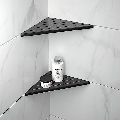 Bernkot 10'' Corner Shower Shelf 2PCS, 304 Stainless Steel Grout in Bathroom Shelves for Tiled Wall, No Drilling Needed (10'', Black)