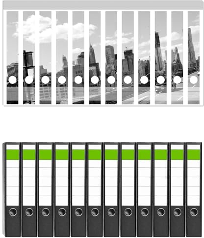 Wallario 12 Stück schmale Ordner inkl. Klebeetiketten mit Motiv New York Yellow Taxi II - Set mit Rückenschildern/Ordnerrücken Stickern
