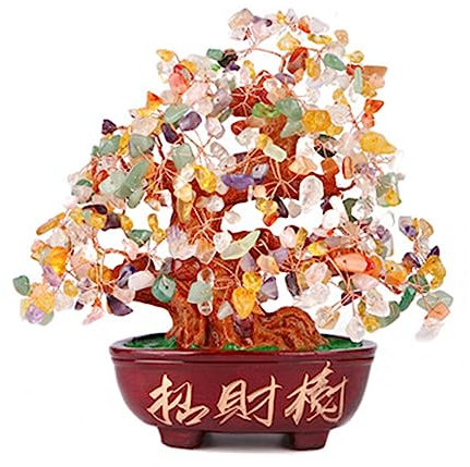 Arbre D'argent en Cristal Feng Shui Bonsai, Bonne Chance Reiki Guérison équilibrante Améthyste Arbre de Pierre Gemme Arbre de Roche, Arbre de Cristal pour L'énergie Positive, Décoration(Coloré)