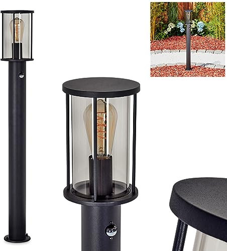 Außenwegeleuchte Sumalao mit Bewegungsmelder, moderne Sockelleuchte aus Metall/Glas in Schwarz/Rauchfarben, Wegeleuchte 100 cm, Gartenlampe, Gartenbeleuchtung IP54, 1 x E27, ohne Leuchtmittel