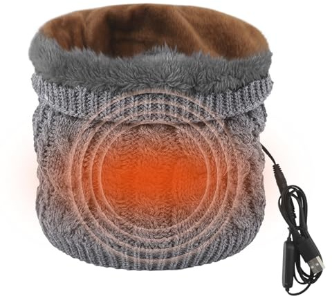 TINAYAUE Unisex Beheizter USB-Schal Warmer Winterschal verdickter Plüsch Halswärmer Weicher Strickschal Winddicht Nackenwärmer Gestricktes Halstuch für Radfahren, Wandern, Reisen, Bergsteigen