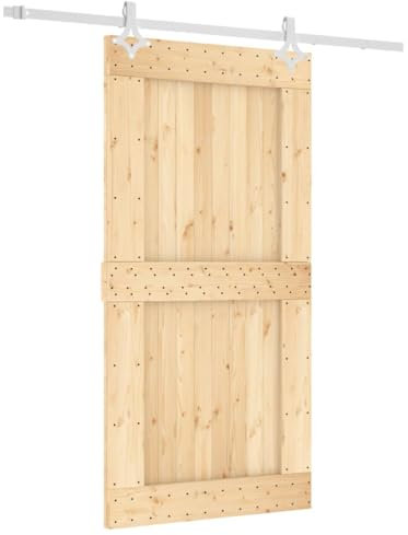vidaXL Porta Scorrevole con Set Hardware 100x210cm Legno Massello Pino, porta per granaio, porta, porta per fienile in legno, porta per fienile