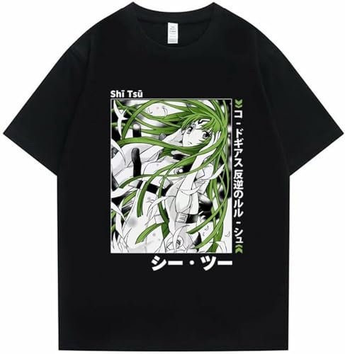 Japanese Anime Code Geass Print T Shirt Unisex Fashion Hip Hop Tshirt Short Sleeve Summer Men Loose Cotton Tees Size M Black