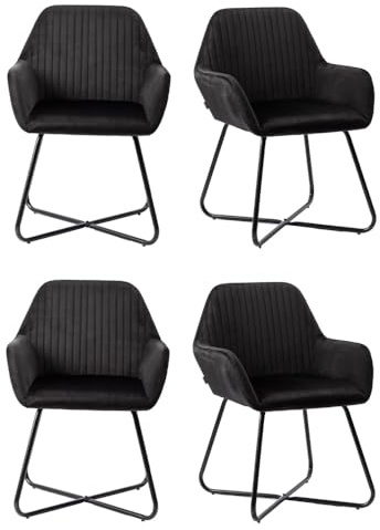 Mingone Küchenstühle 4er Set Esszimmerstühle aus Samt Polsterstuhl Retro Design Stuhl mit Armlehnen Speisestuhl mit Rückenlehne für Esszimmer Küche Restaurant Wohnzimmer, Schwarz