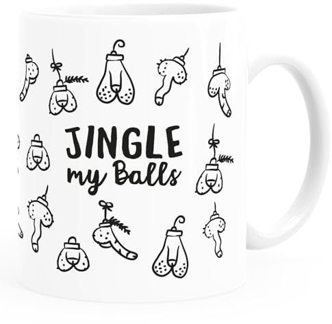 MoonWorks® Kaffee-Tasse Weihnachten lustig Spruch Jingle my Balls Penis-Muster Pimmel Doodle witzige Weihnachtsgeschenke weiss standard