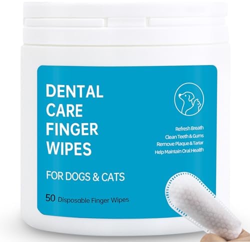 Dog Dental Wipes - Teeth Cleaning for Dogs and Cats - Breath Freshener, Plaque and Tartar Remover - 50 Count Unscented Finger Wipes