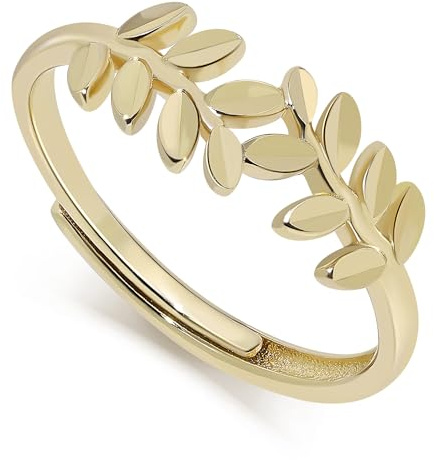 Meissa Sterling Silber Ring für Frauen Mädchen Olive Blatt Zweig Ring zierlich Blatt Ring Größe einstellbar Ring Rose Gold Ring Größe 15,75-19,5, Gold