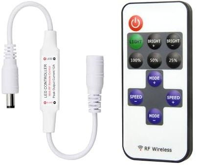 ALITOVE Mini RF-Dimmer Controller mit 11 Tasten für Einfarbige COB LED Streifen 5050 3528 LED-Lichterketten, DC 5V ~ 24V Helligkeit und Effektmodus Kabelloser LED-Ferndimmer