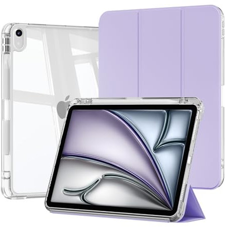 ZKTUYU Custodia ibrida per iPad Air 11 M3/M2 (2025/2024), iPad Air 5/4 (10,9 pollici, 2022/2020, 5/4a generazione) con portapenne, copertura rimovibile 2 in 1 con cover posteriore trasparente, viola
