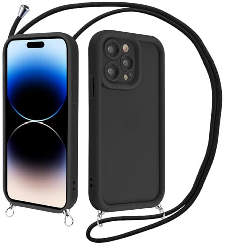 Xylota Coque pour iPhone 12 Pro Max 6,7'' avec Cordon, Aesthetic Silicone Etui Caméra Protection Bumper Case avec Réglable Collier Corde, Lanyard Antichoc Étui Housse pour iPhone 12 Pro Max,Noir