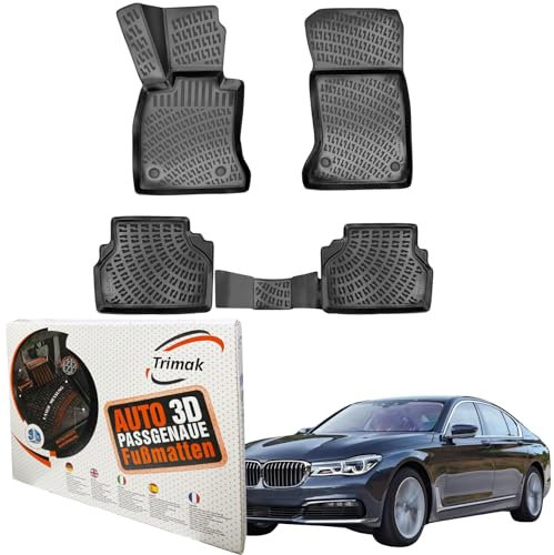 Trimak Passgenau 3D Fussmatten kompatibel mit BMW 7er F01 2008-2015 Auto Zubehör 1. Und 2. Reihe Gummimatten Autos TPE Allwetter Geruchlos rutschfest Vorne und Hinten Schwartz