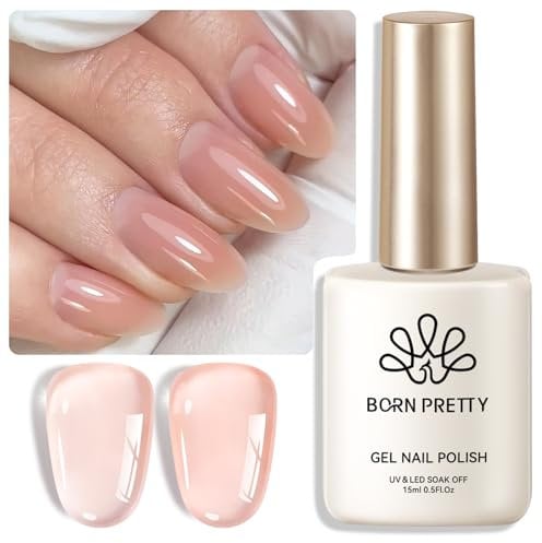 BORN PRETTY Jelly Gel Nail Polish 15ml Semi Translucent Gel Polish Soak Off U V LED Natural Milky French Nail for DIY Manicure Home Salon