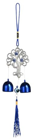 Campanelli a vento per giardino, decorazione con campane a vento con occhi blu, ornamento da appendere in metallo, per interni ed esterni, per casa, cortile, giardino, regalo di benedizione (C)