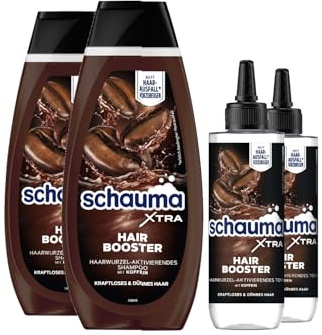 Schauma XTRA Koffein-Shampoo Hair Booster (2x 400 ml) mit Koffein aktiviert die Haarwurzel bei dünnem Haar & XTRA Hair Booster Tonic (2x 200 ml) hilft Haarausfall vorzubeugen