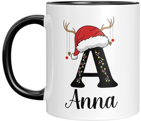 Tasse mit Namen personalisiert - Weihnachtstasse - Namenstasse - Weihnachten - Rentier Motiv mit Anfangsbuchstaben - Nikolausgeschenk