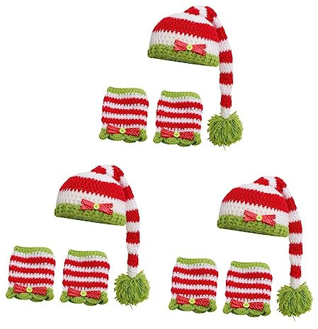 SOIMISS 3 Teiliges Handgefertigtes Häkel Babymütze Outfit Strickset Für Kinderkostüm Für Kinder Weihnachten Fotografie Requisiten Weihnachts Neugeborenen Requisiten Häkelmütze