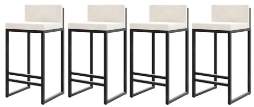 Juego de 4 taburetes de bar tapizados de terciopelo blanco con respaldo bajo, 65 cm, diseño moderno de mediados de siglo, sillas altas para cocina, comedor, hogar, pub