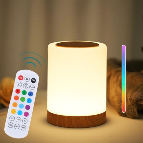 Nachttischlampe Nachtlicht Touch Dimmbar mit 13 Farben und 3 Modi, LED Tischlampe USB Aufladbar mit Fernbedienung,Tischlampe Kabellos mit Timer & Memory Funktio,Nachtlicht für Schlafzimmer Wohnzimmer
