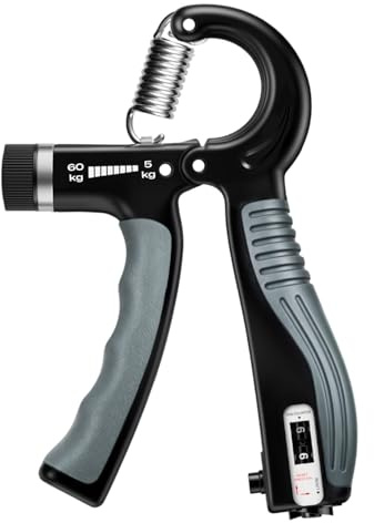 Adjustable Hand Gripper with Smart Counter, 5-60kg Resistance Grip Strength Trainer for Sports and Fitness