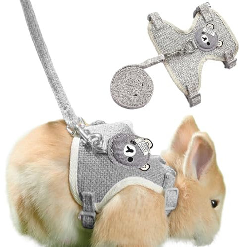 NJCXOLA Harnais Lapin Nain, Laisse Réglable, Harnais Respirant (Gris)