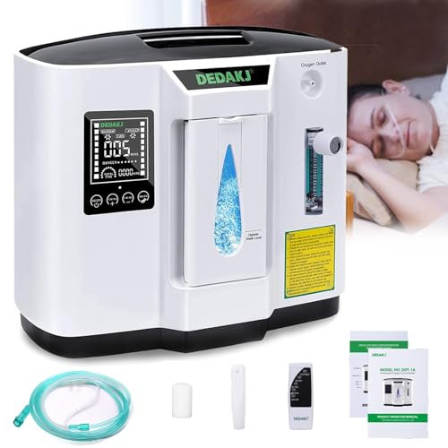 Machine à oxygène de 1 à 7 l/min avec contrôle du temps – Idéal pour la maison et les voyages, télécommande sans fil, soins personnels et équipements de santé