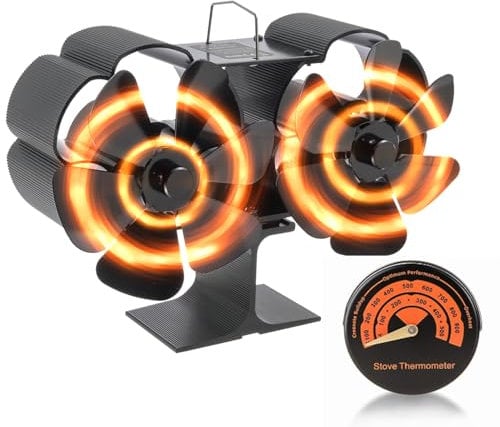 HUAREW Ventilatore per Stufa a Legna, Ventola da Caminod con 12 Pale, Ventola Stufa Silenzioso, Distribuzione Efficiente del Calore, per Camino per Bruciatore di Tronchi Stufa
