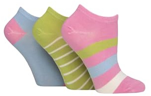 SockShop Ladies Striped, Plain and Mesh Bamboo Trainer Socks Pack of 3 (UK, Numeric, 4, 8, Regular, Regular, Ocean View Striped)