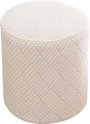 uyeoco Housse de Pouf Ottomane Rond Extensible, Petite/Grande Housse de Tabouret Confortable et Anti-poussière pour Tabouret Rond, Housse de Pouf Lavable en Machine avec élastique(Beige,S)
