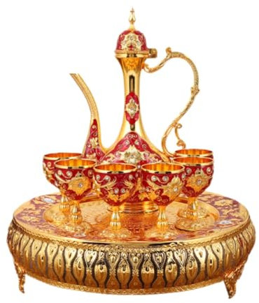 Fenteer Ensemble de Service à Thé Turc avec Pot et Tasses pour La Maison, Or et Rouge