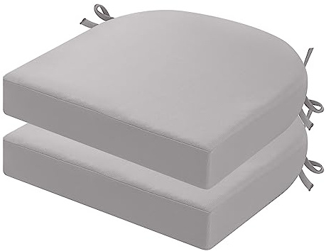 PRIMEPATIO Set mit 2 Sitzkissen für Gartenstuhl, Outdoor-Stuhl, 7 cm dick, wasserdicht, mit Befestigungen, für Gartenmöbel, U-Stuhl, 45 x 45 cm, Grau