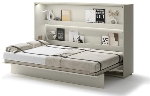 Friderik Bed Concept BC-05 Wandklappbett Horizontal Schrankbett mit Matratze und mit LED-Beleuchtung, 120x200 cm (Kaschmirfarbe)