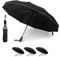 KEPLIN Folding Travel Umbrella, Automatic Open & Close Ergonomic Handle, Golf Umbrella 10 Ribs, Portable Slim Strong Lightweight Umbrella, Travel Approved Umbrella (Black)