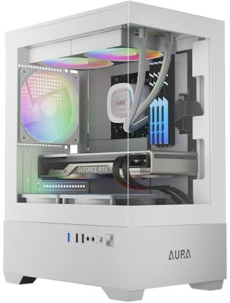 GAMDIAS Aura GC9M WH Boîtier PC Micro Tour M-ATX, Panneau en Verre Trempé sans Joint, 3 Ventilateurs ARGB 120 mm Intégrés, Installation sans Outils, Filtre à Poussière Magnétique, Blanc