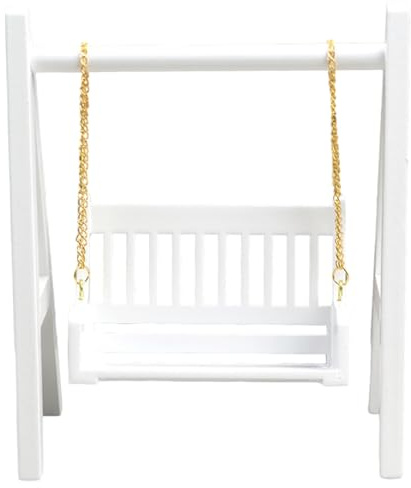 MOUNTTU Doll Swing, 1:12 Scale 2 Seater Miniature Swing, Wooded Dollhouse Furniture, Decorative DIY Friendly Dollhouse Accessories for Settings