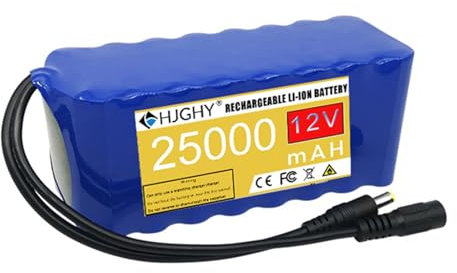 HJGHY Batería de Litio de 12 V (20 000 mAh, 25 000 mAh, 30 000 mAh, 40 000 mAh, 50 000 mAh y 60 000 mAh) para Tiras de Luces LED, Sistemas de Alarma y Dispositivos de Exterior.,12v,25000mAh
