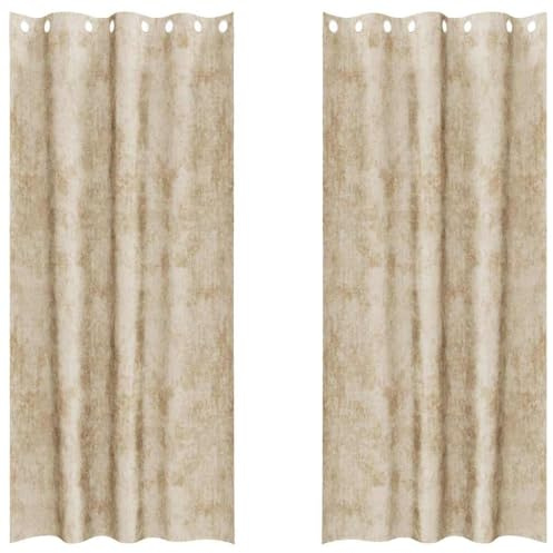 vidaXL Samtvorhänge 2 STK. Creme 245 x 140 cm Samt | Weich das Licht ab und sorgt für Privatsphäre, Moderner Ösen-Top sorgt für einen schönen Akzent,