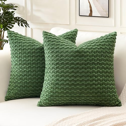 Artscope Kissenbezug Kordsamt Cord Körnig Zierkissenbezug 40x40 cm Geometrische Kissenhüllen Weiche Sofakissen Couchkissen für Sofa Schlafzimmer Wohnzimmer Büro Zuhause Dekorative 2er Set, Dunkelgrün