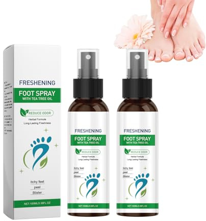 Natural Tea Tree Oil Foot Spray with Cooling Effect for Refreshing Smelly Feet Control and Shoe Odor Elimination Antibacterial Deodorant Spray for Daily Foot Care of Men and Women (2 Bottles)