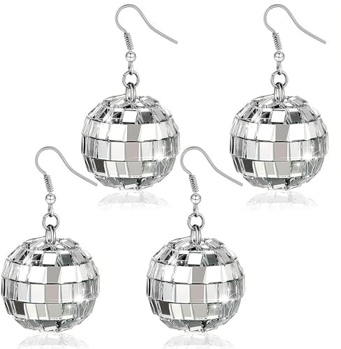 Disco Ohrringes, Disco Kugel Ohrringe, Ohrringes Karneval, MirrorBall Earrings, Discos Accessoires für Damen im Retro-Stil für arty, Karneval, Halloween, Neujahr