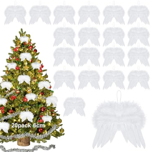 Weiß Klein Engelsflügel, Engel Flügel Weihnachtsbaum, 6CM Engelsflügel Deko, hängende Engelsflügel, Weiß Klein Engelsflügel, Für Weihnachten, Haus Hochzeit Party Dekoration (20PACK-6CM)