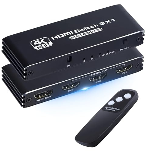 REAGLE Switch HDMI 2.1, Splitter 3x1 Umschalter unterstützt 4K/120Hz HDR HDCP für TV Box, Konsolen, Projektoren, HDR10 Dolby Vision, 3 Schaltmodi, 3XHDMI IN, 1x HDMI Out
