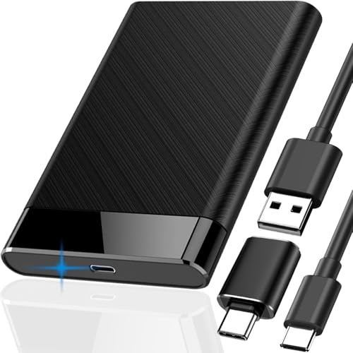 HAAMNING7 Externes 2,5-Zoll-Festplattengehäuse, 6 Gbit/s werkzeugloses USB 3.0 auf SATA III HDD SSD Festplattengehäuse für 7mm/9,5mm,mit USB auf Typ-C Verlängerungskabel