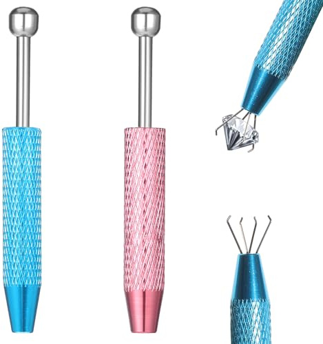 Piercing Ball Grabber, 2 Pcs Stainless Steel Piercing Tools for Changing Jewelry 4 Prongs Claw Tweezers Piercing Removal Tool for Pick up Tiny Objects Ic Chips Electronic Components (Pink, Blue)