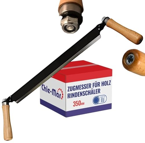 Chle-Mar Zugmesser für Holz 350 mm aus geschmiedetem Werkzeugstahl | Ziehmesser für Holz & Rindenschäler, Klingenlänge 35 cm, Ergonomische Buchenholzgriffe, Schälmesser Holzarbeiten, Schnitzerei