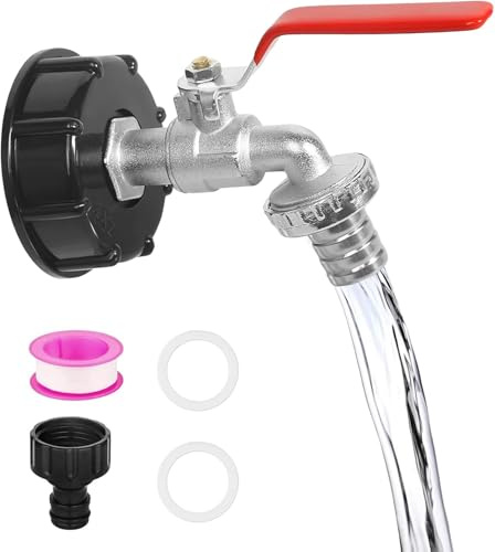 IBC Auslaufhahn 3/4 Zoll Legierung Kugelhahn, IBC Tankarmatur mit Gartenschlauch Adapter, 1000L IBC Tank Zubehör für Regenwassertank Wassertank Wasserhahn