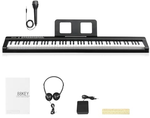 88 Key Digital Piano Keyboard, Full Size Semi-Weighted Keys with Dual Bluetooth MIDI, 1000 Tones & Rhythms, 150 Demo Songs, 10W Speakers, Headphones & Pedal Included, Electric Piano for Beginners