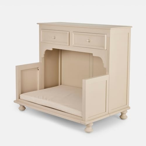 Loberon Hundebett Galivonne - Ruhiger Schlafplatz - Waschbarer Kissenbezug - mit Stauraum für Leckerlis & Co. - Mangoholz - Baumwoll-Canvas, beige