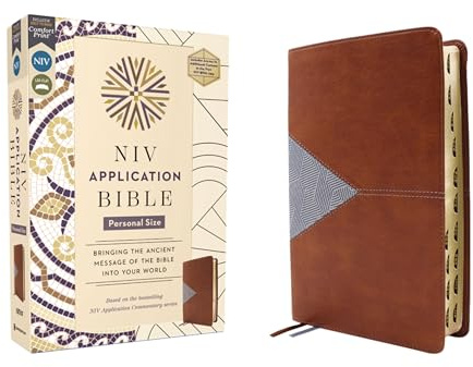 NIV Application Bible, Personal Size, Leathersoft, Brown/Blue, Red Letter, Indexed, Comfort Print: Bringing the Ancient Message of the Bible into Your World (NIV Application Commentary Resources)